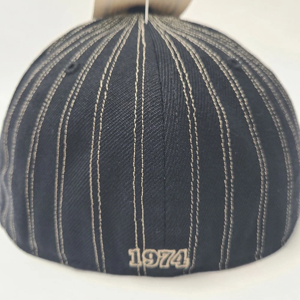 Vintage Atlanta Braves Hat Fitted 7 1/2 Twins Enterprise Black Gold Pinstripes